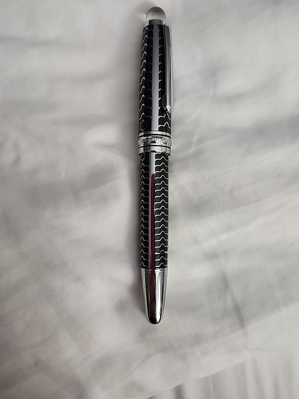 Montblanc Black Patterned Chrome Trim Rollerball Pen